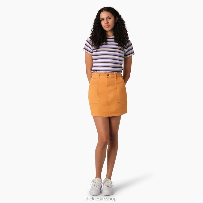 Striped Cropped Baby T-Shirt Women Dickies Purple Rose Explorer Stripe (PXS) 88T842078 Apparel