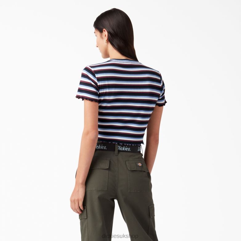 Striped Cropped Baby T-Shirt Women Dickies Wine/Jacaranda Baby Stripe (WSJ) 88T842080 Apparel