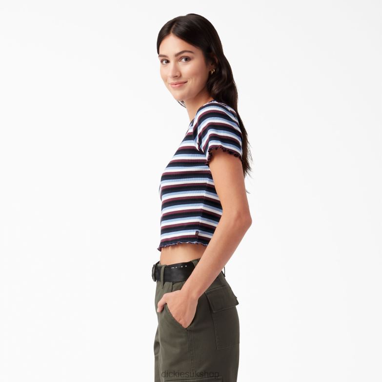 Striped Cropped Baby T-Shirt Women Dickies Wine/Jacaranda Baby Stripe (WSJ) 88T842080 Apparel
