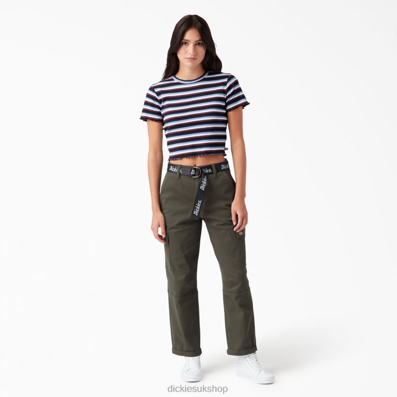 Striped Cropped Baby T-Shirt Women Dickies Wine/Jacaranda Baby Stripe (WSJ) 88T842080 Apparel