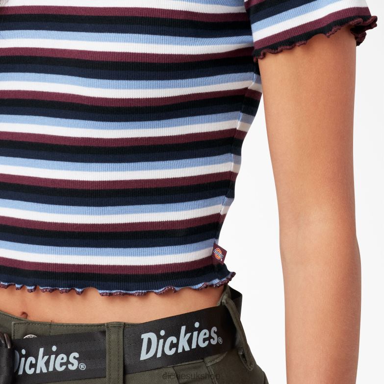 Striped Cropped Baby T-Shirt Women Dickies Wine/Jacaranda Baby Stripe (WSJ) 88T842080 Apparel