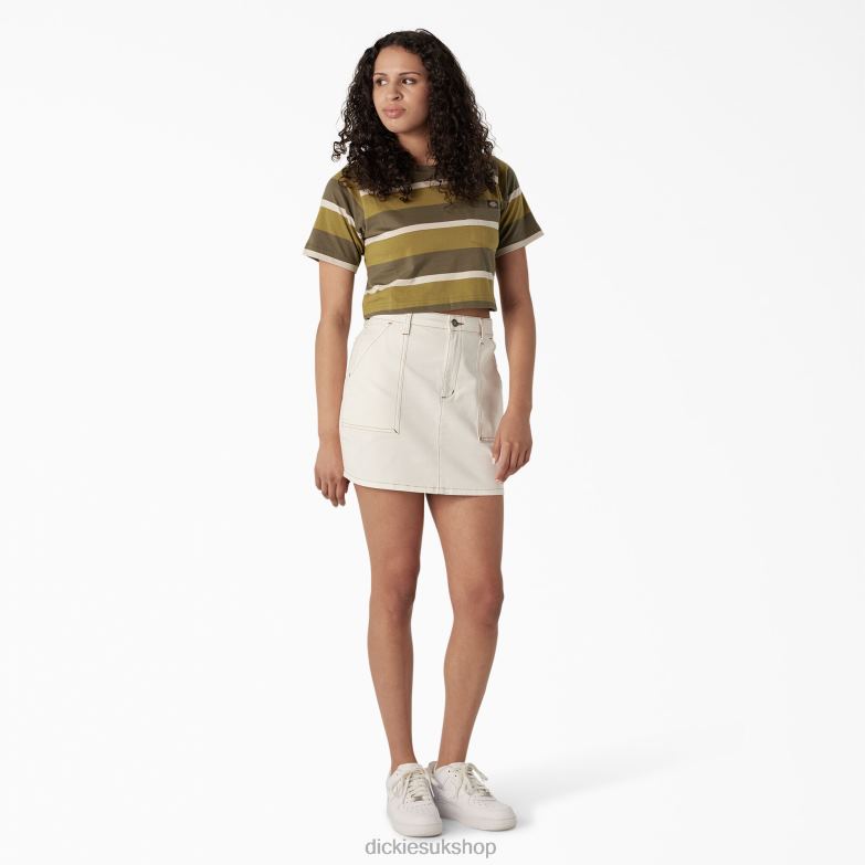 Striped Cropped T-Shirt Women Dickies Moss/Military Green Stripe (MMS) 88T842013 Apparel