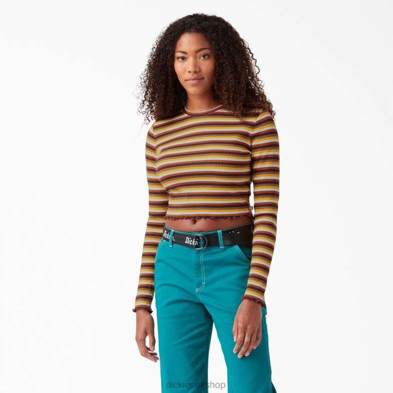 Striped Long Sleeve Cropped T-Shirt Women Dickies Ginger Honey Baby Stripe (GSN) 88T842091 Apparel