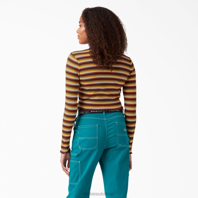 Striped Long Sleeve Cropped T-Shirt Women Dickies Ginger Honey Baby Stripe (GSN) 88T842091 Apparel
