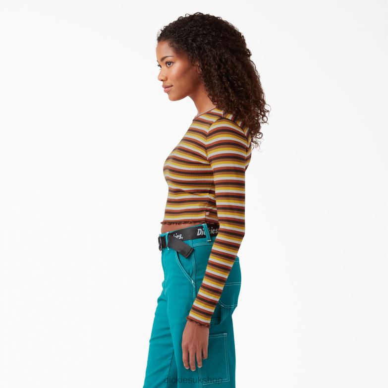 Striped Long Sleeve Cropped T-Shirt Women Dickies Ginger Honey Baby Stripe (GSN) 88T842091 Apparel