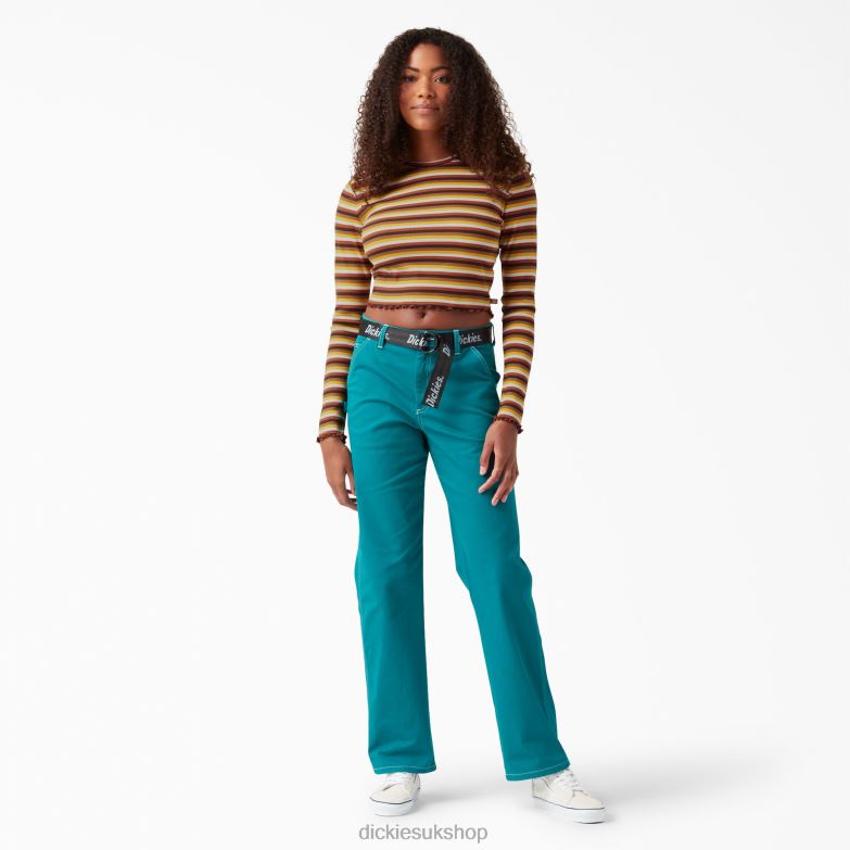 Striped Long Sleeve Cropped T-Shirt Women Dickies Ginger Honey Baby Stripe (GSN) 88T842091 Apparel
