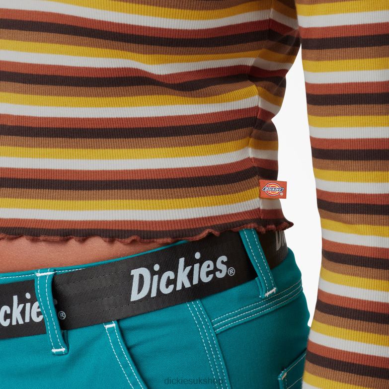 Striped Long Sleeve Cropped T-Shirt Women Dickies Ginger Honey Baby Stripe (GSN) 88T842091 Apparel