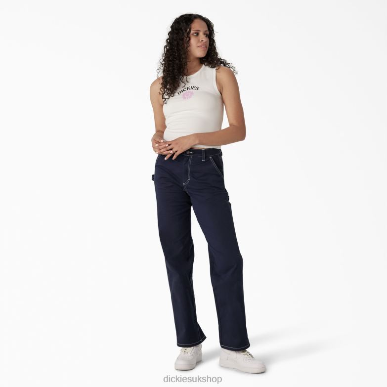 Graphic Cropped Tank Top Women Dickies White (WH) 88T842114 Apparel