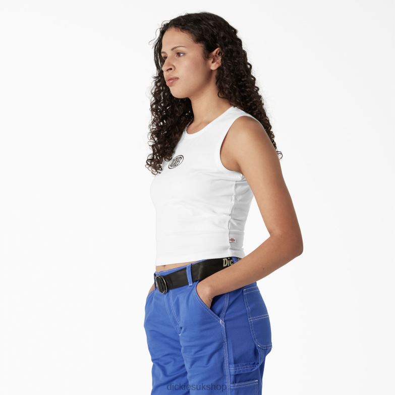 Racerback Cropped Tank Top Women Dickies White (WH) 88T842173 Apparel