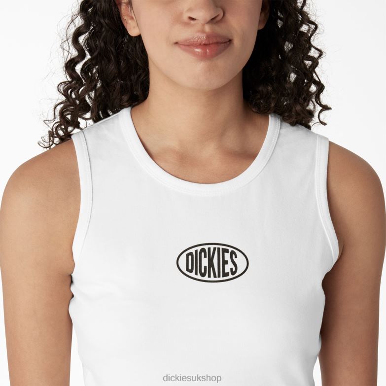 Racerback Cropped Tank Top Women Dickies White (WH) 88T842173 Apparel