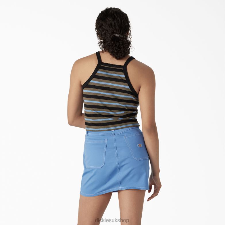 Rib Knit Cropped Tank Top Women Dickies Black Summer Fair Stripe (CUS) 88T842082 Apparel