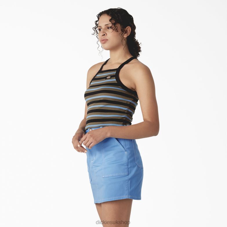 Rib Knit Cropped Tank Top Women Dickies Black Summer Fair Stripe (CUS) 88T842082 Apparel
