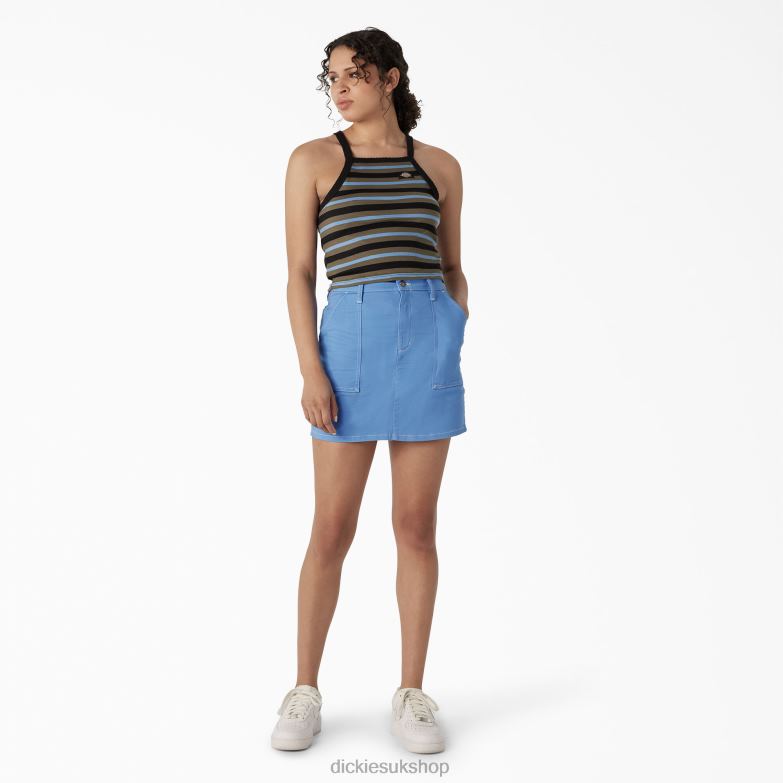 Rib Knit Cropped Tank Top Women Dickies Black Summer Fair Stripe (CUS) 88T842082 Apparel