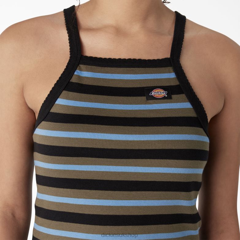 Rib Knit Cropped Tank Top Women Dickies Black Summer Fair Stripe (CUS) 88T842082 Apparel