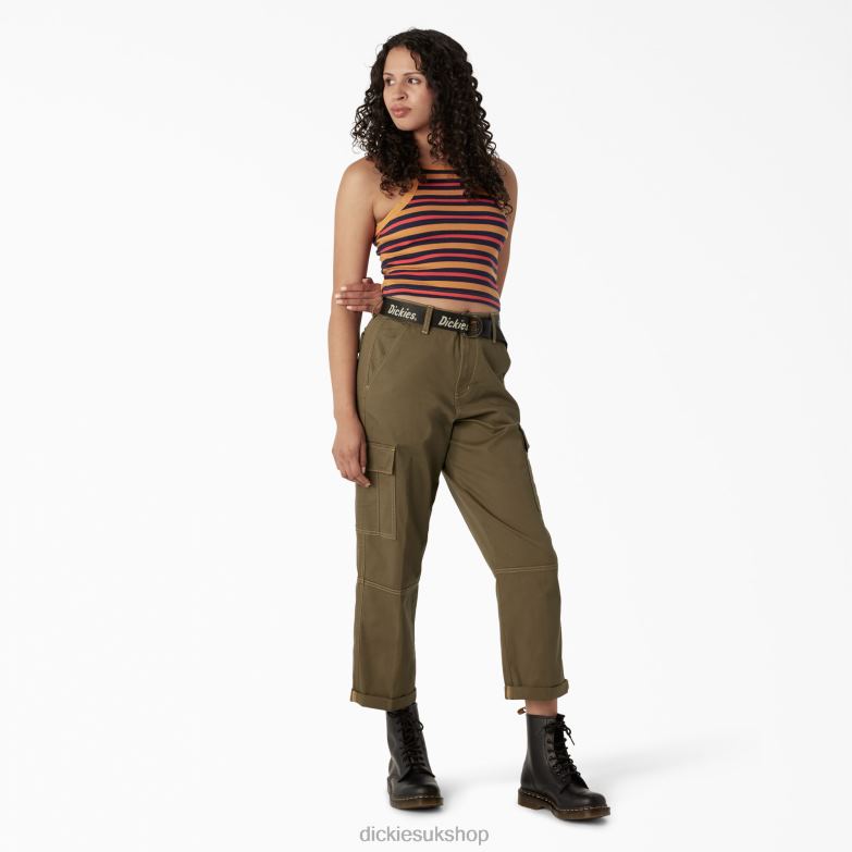 Rib Knit Cropped Tank Top Women Dickies Nugget Summer Fair Stripe (NGS) 88T842084 Apparel