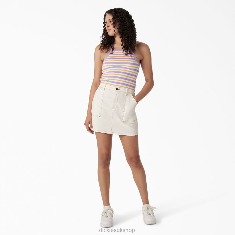 Rib Knit Cropped Tank Top Women Dickies Purple Summer Fair Stripe (UMS) 88T842086 Apparel