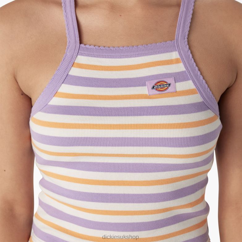 Rib Knit Cropped Tank Top Women Dickies Purple Summer Fair Stripe (UMS) 88T842086 Apparel