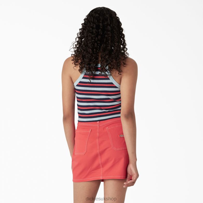 Rib Knit Cropped Tank Top Women Dickies Sky Blue Summer Fair Stripe (SKS) 88T842085 Apparel