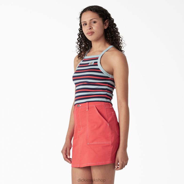 Rib Knit Cropped Tank Top Women Dickies Sky Blue Summer Fair Stripe (SKS) 88T842085 Apparel