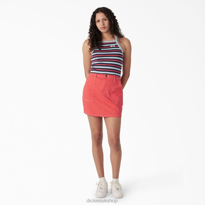 Rib Knit Cropped Tank Top Women Dickies Sky Blue Summer Fair Stripe (SKS) 88T842085 Apparel