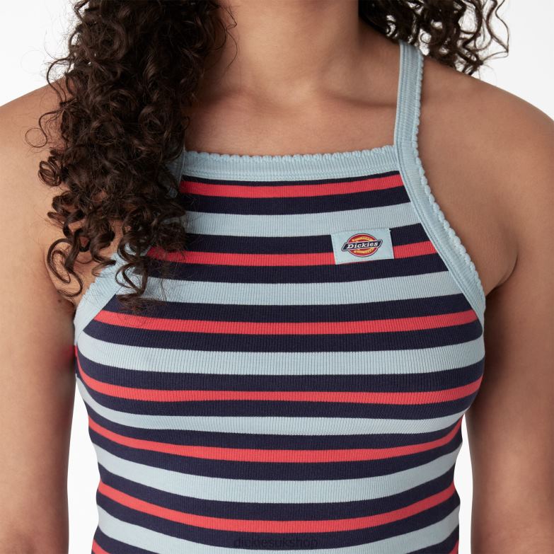 Rib Knit Cropped Tank Top Women Dickies Sky Blue Summer Fair Stripe (SKS) 88T842085 Apparel