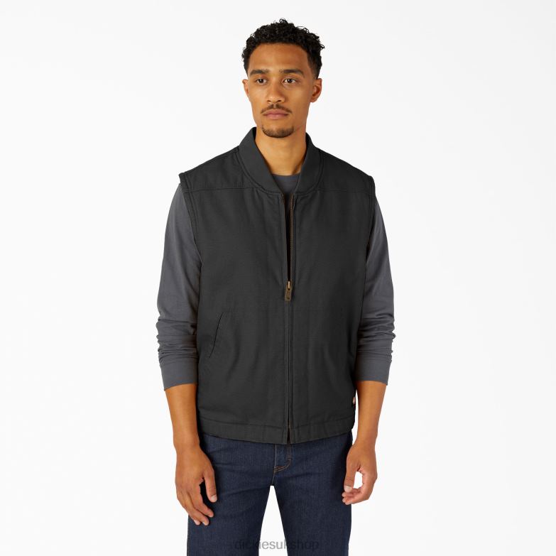 High Pile Fleece Lined Duck Vest Men Dickies Rinsed Black (RBK) 88T841063 Apparel