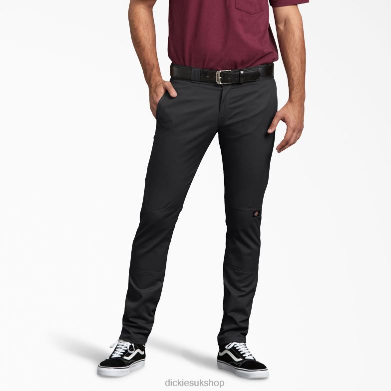 Skinny Fit Double Knee Work Pants Men Dickies Black (BK) 88T8441 Work Apparel