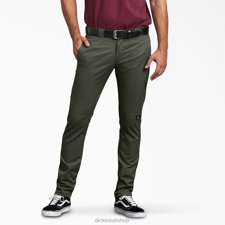 Skinny Fit Double Knee Work Pants Men Dickies Olive Green (OG) 88T8446 Work Apparel