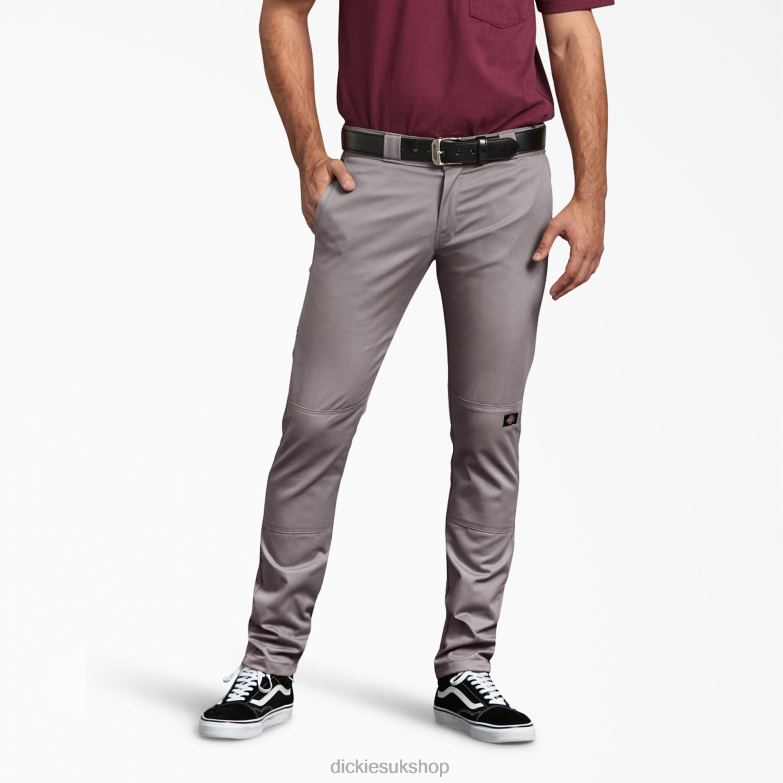 Skinny Fit Double Knee Work Pants Men Dickies Silver (SV) 88T8447 Work Apparel
