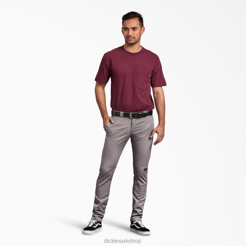 Skinny Fit Double Knee Work Pants Men Dickies Silver (SV) 88T8447 Work Apparel
