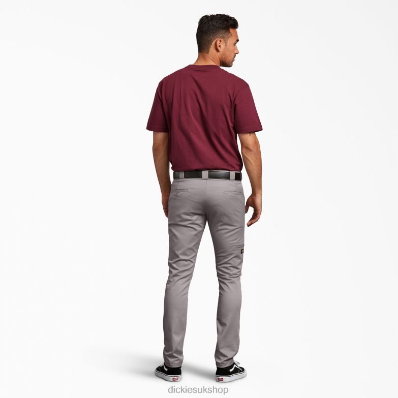 Skinny Fit Double Knee Work Pants Men Dickies Silver (SV) 88T8447 Work Apparel