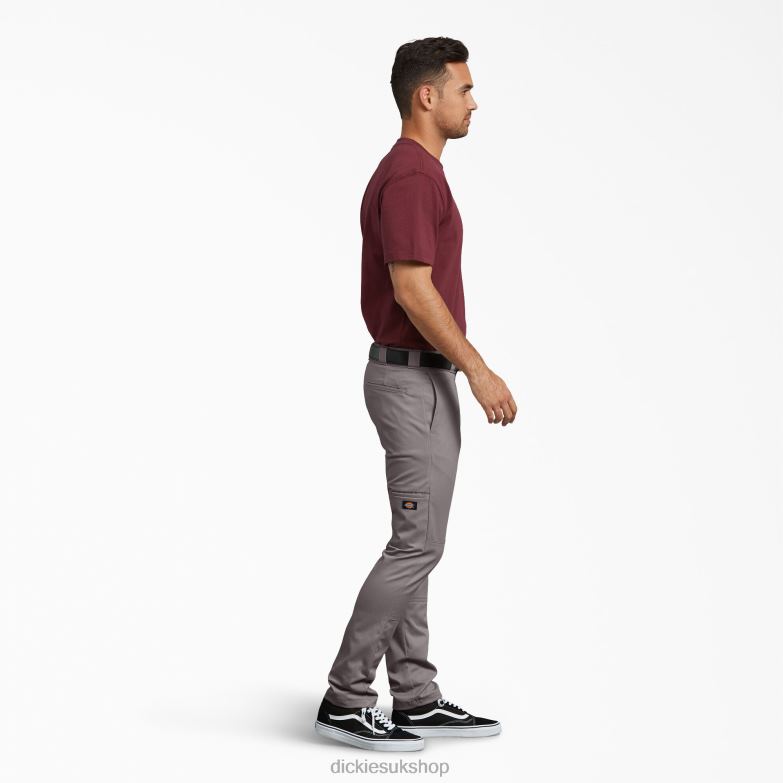 Skinny Fit Double Knee Work Pants Men Dickies Silver (SV) 88T8447 Work Apparel