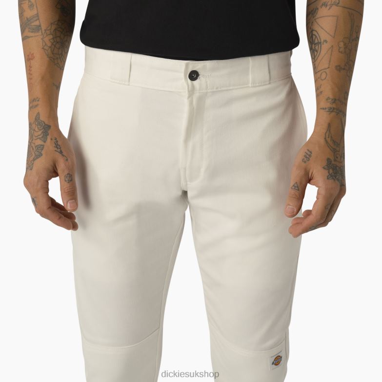 Skinny Fit Double Knee Work Pants Men Dickies White (WH) 88T8449 Work Apparel