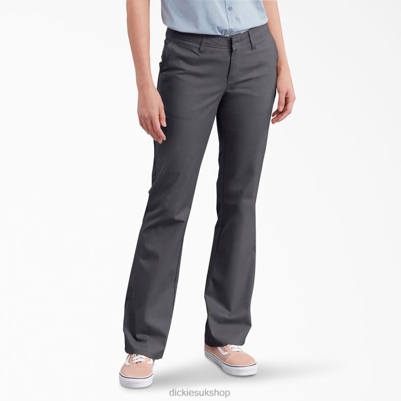 Slim Fit Bootcut Pants Women Dickies Charcoal Gray (CH) 88T841715 Work Apparel