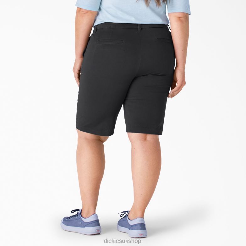 Plus Perfect Shape Twill Bermuda Shorts 11\" Women Dickies Rinsed Black (RBKX) 88T842250 Work Apparel