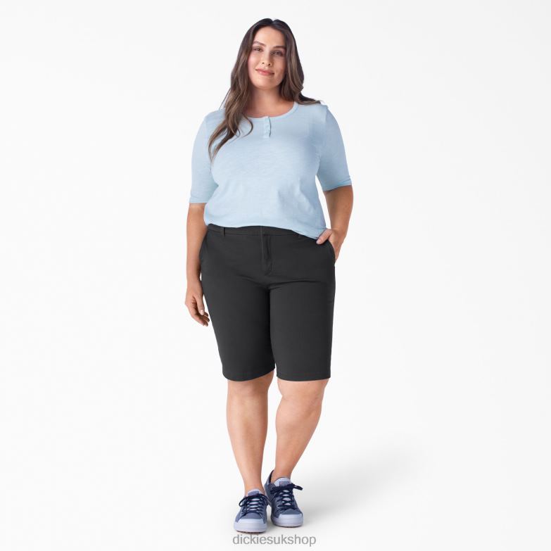 Plus Perfect Shape Twill Bermuda Shorts 11\" Women Dickies Rinsed Black (RBKX) 88T842250 Work Apparel