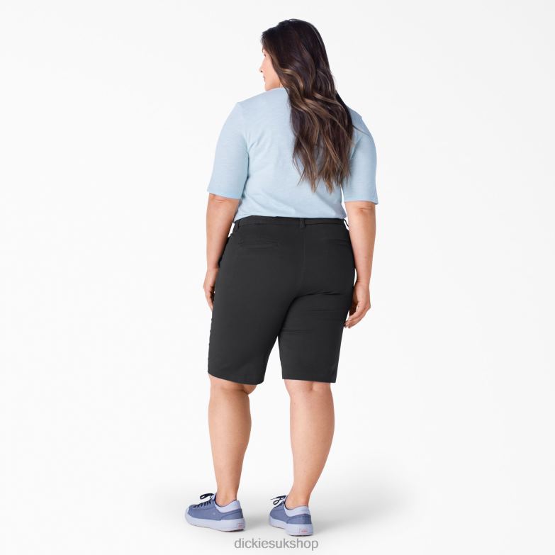 Plus Perfect Shape Twill Bermuda Shorts 11\" Women Dickies Rinsed Black (RBKX) 88T842250 Work Apparel