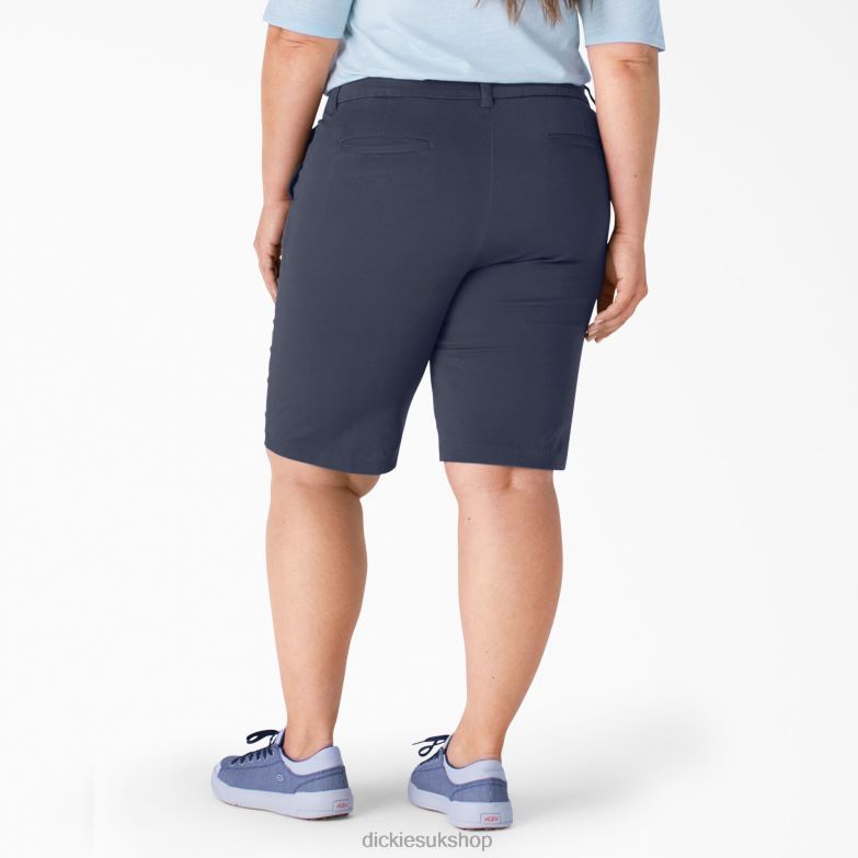 Plus Perfect Shape Twill Bermuda Shorts 11\" Women Dickies Rinsed Navy (RNV) 88T842252 Work Apparel