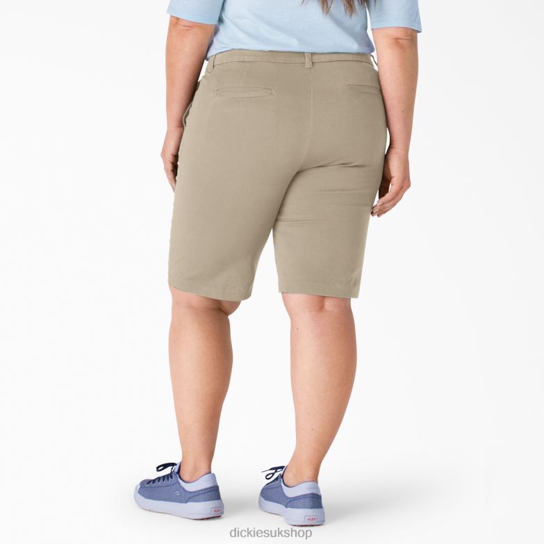 Plus Perfect Shape Twill Bermuda Shorts 11\" Women Dickies Rinsed Oxford Stone (RDG2) 88T842251 Work Apparel