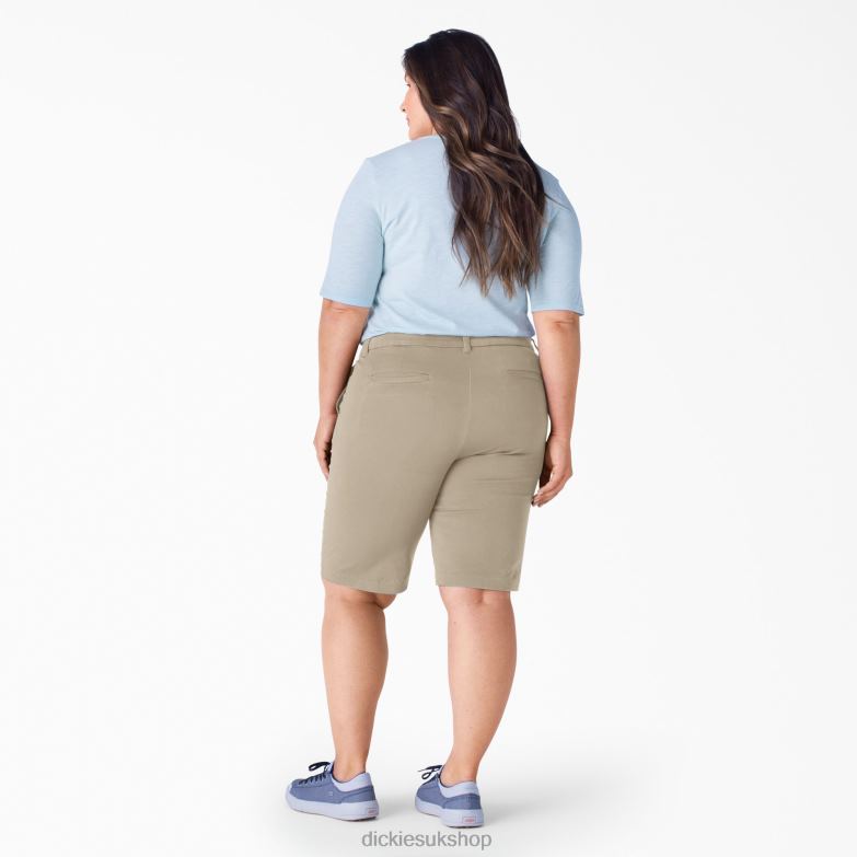 Plus Perfect Shape Twill Bermuda Shorts 11\" Women Dickies Rinsed Oxford Stone (RDG2) 88T842251 Work Apparel