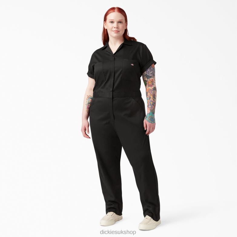 Plus FLEX Cooling Short Sleeve Coveralls Women Dickies Black (BK) 88T841550 Work Apparel