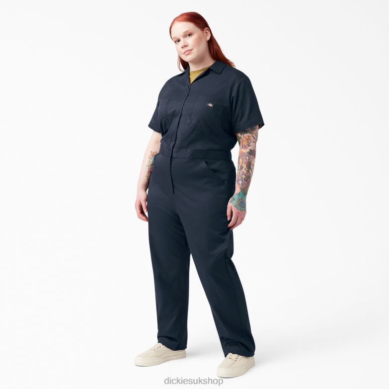Plus FLEX Cooling Short Sleeve Coveralls Women Dickies Dark Navy (DN) 88T841551 Work Apparel