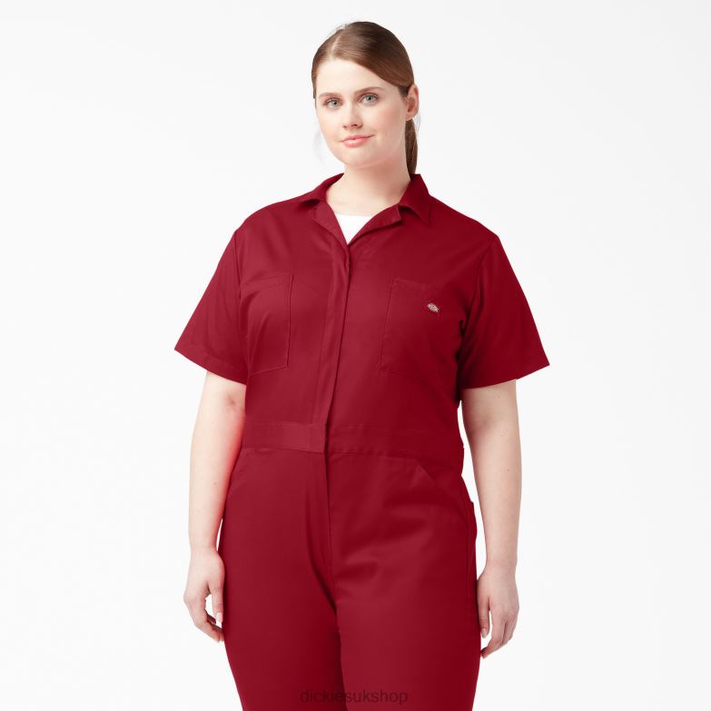 Plus FLEX Cooling Short Sleeve Coveralls Women Dickies English Red (ER) 88T841552 Work Apparel