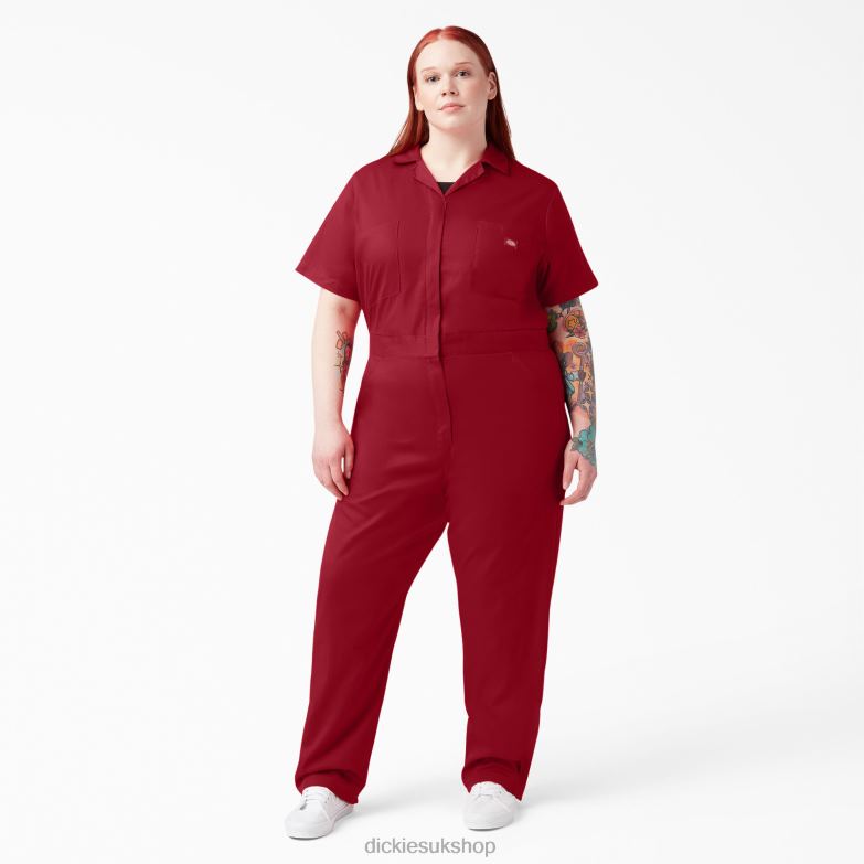 Plus FLEX Cooling Short Sleeve Coveralls Women Dickies English Red (ER) 88T841552 Work Apparel