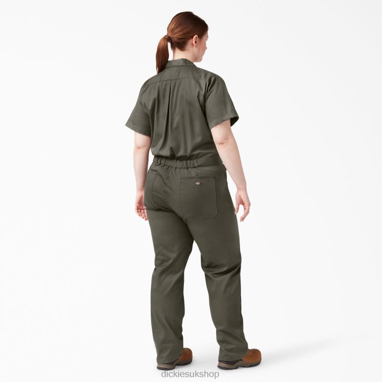 Plus FLEX Cooling Short Sleeve Coveralls Women Dickies Moss Green (MS) 88T841553 Work Apparel