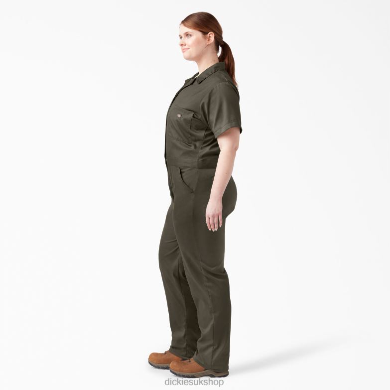 Plus FLEX Cooling Short Sleeve Coveralls Women Dickies Moss Green (MS) 88T841553 Work Apparel