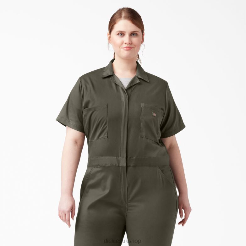 Plus FLEX Cooling Short Sleeve Coveralls Women Dickies Moss Green (MS) 88T841553 Work Apparel