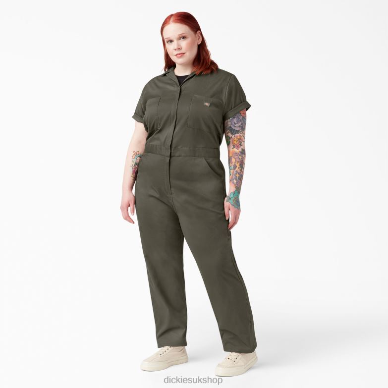 Plus FLEX Cooling Short Sleeve Coveralls Women Dickies Moss Green (MS) 88T841553 Work Apparel