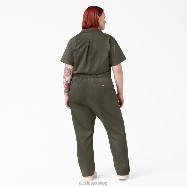 Plus FLEX Cooling Short Sleeve Coveralls Women Dickies Moss Green (MS) 88T841553 Work Apparel