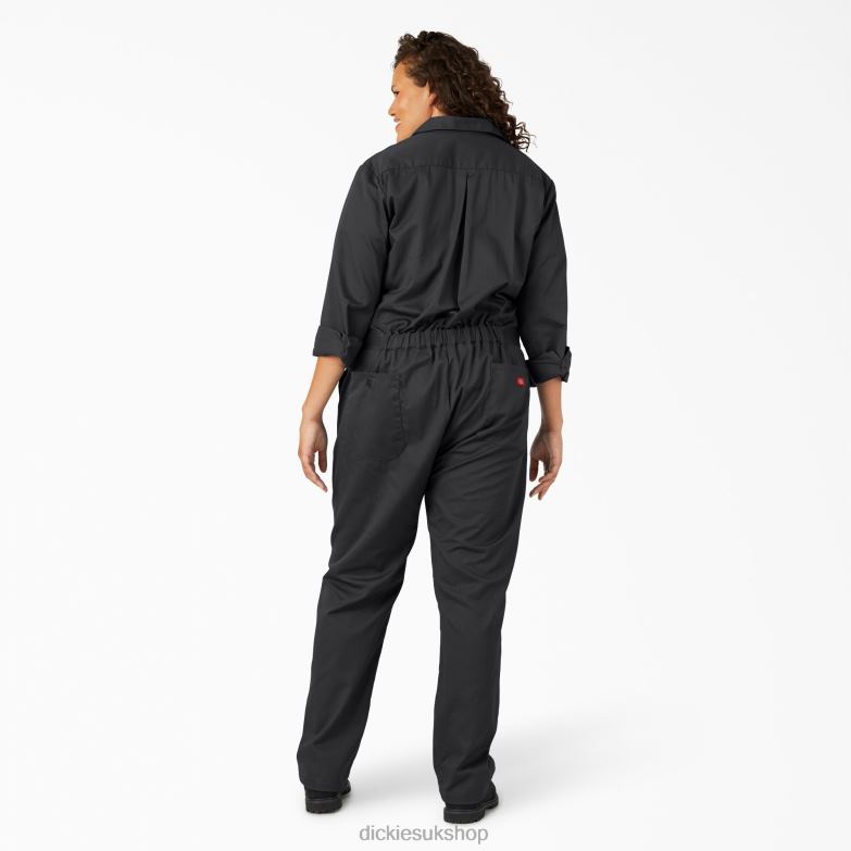Plus Long Sleeve Coveralls Women Dickies Black (BK) 88T841948 Work Apparel